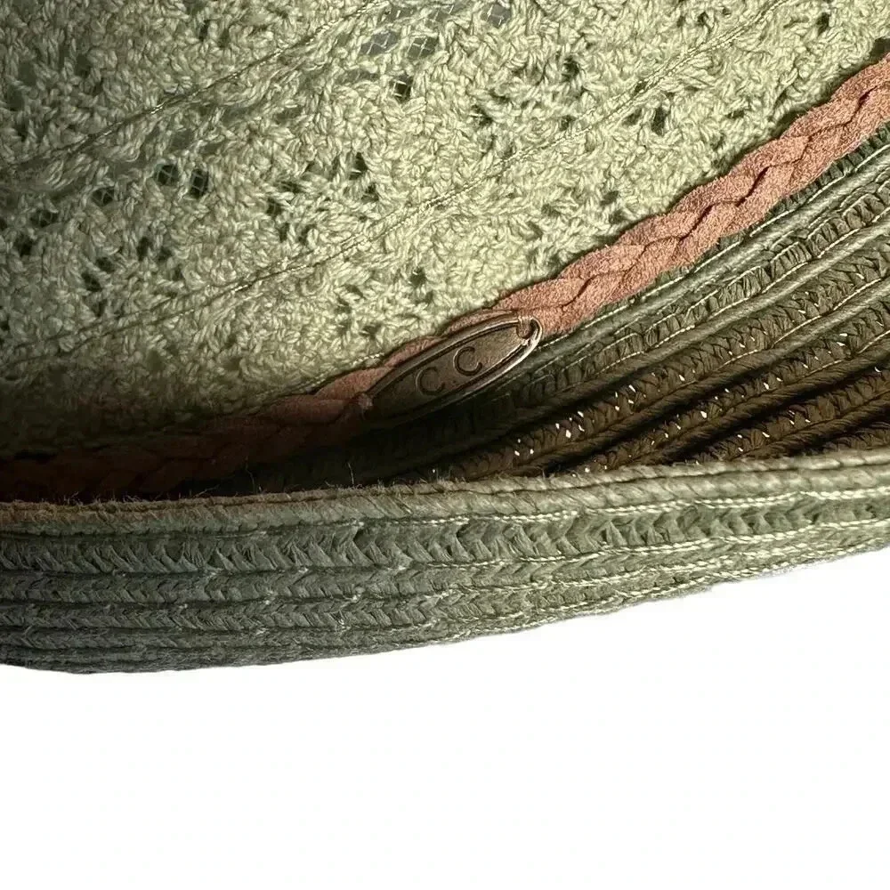 C. C Beanie Exclusives sage green cotton/paper fedora hat w/tan‎ braided ribbon